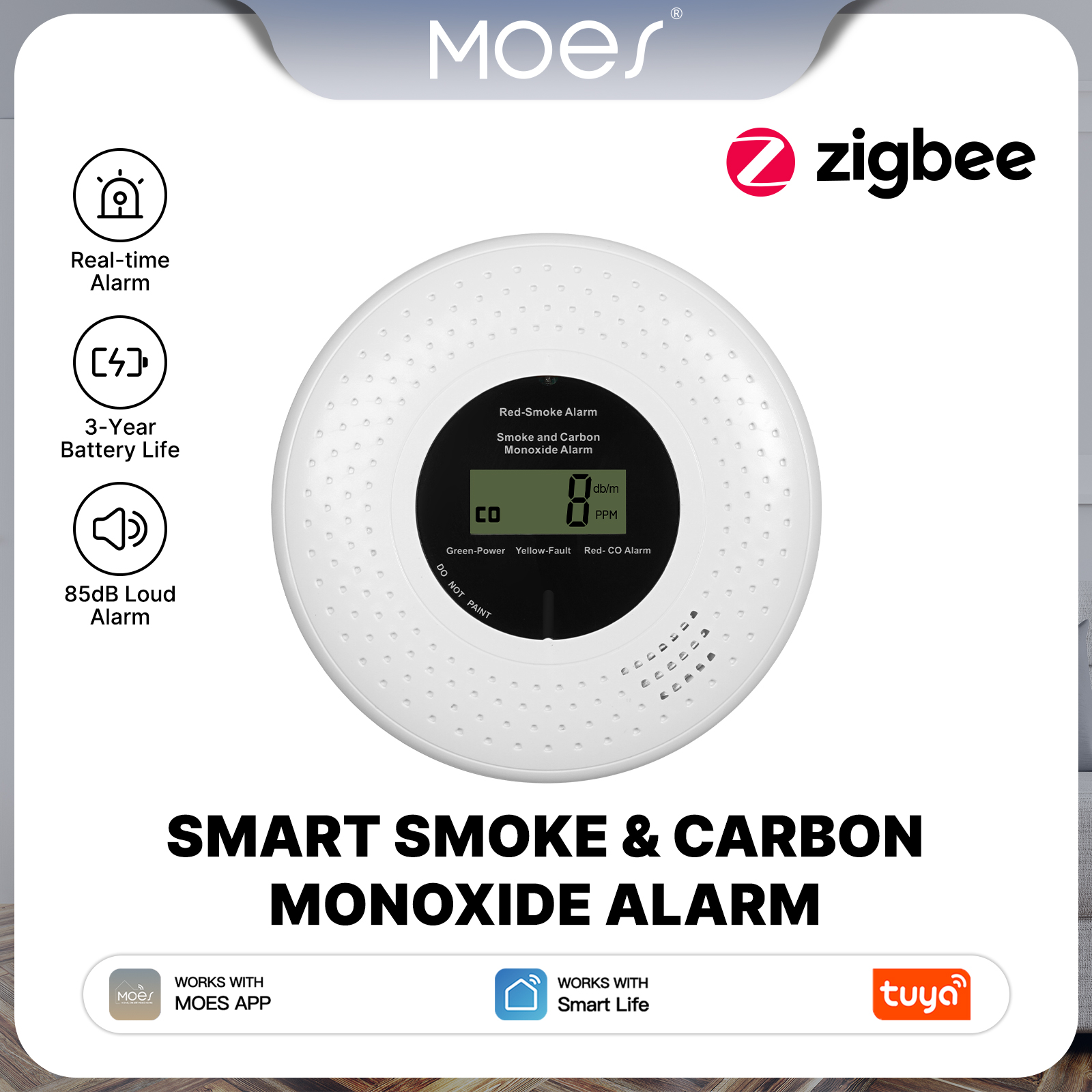 MOES Tuya Zigbee Smart Smoke C - Co Detector Plug avis et prix
